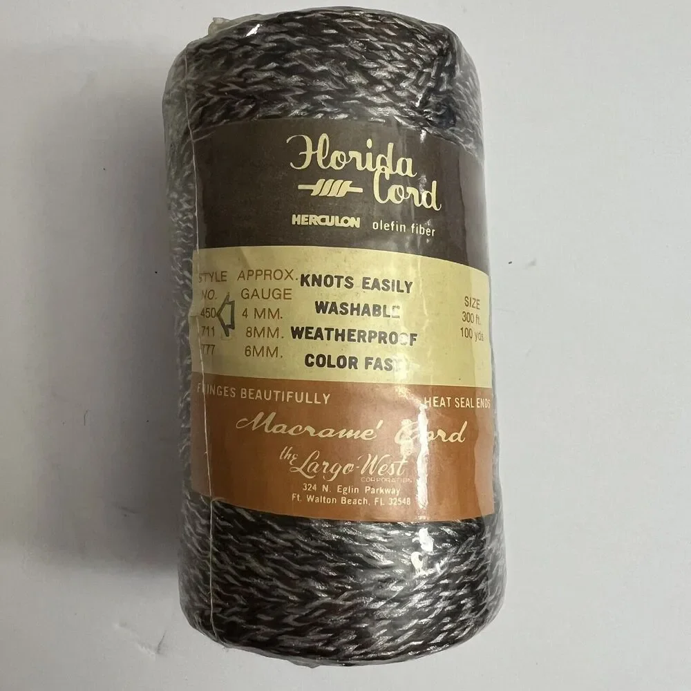Vintage Florida Macrame Olefin Fiber Cord 4mm 100yds 300ft Herculon Brown Black